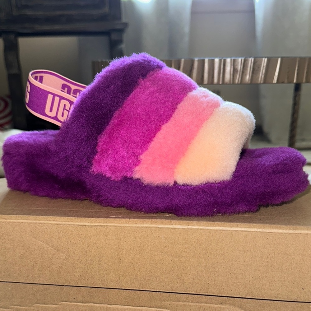 UGG Fluffy Purple and Pink Slippers